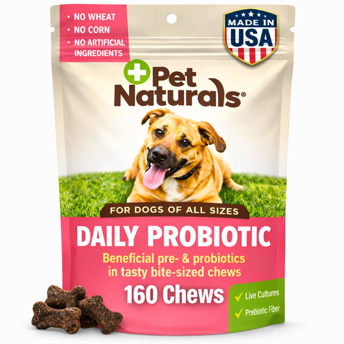 Pet Naturals bouchée probiotiques saveur canard pour digestion équilibrée chez le chien