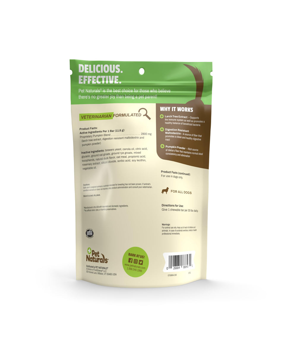 Scoot Bars Pet Naturals mode d’emploi quotidien, dosage simple pour le bien-être digestif.