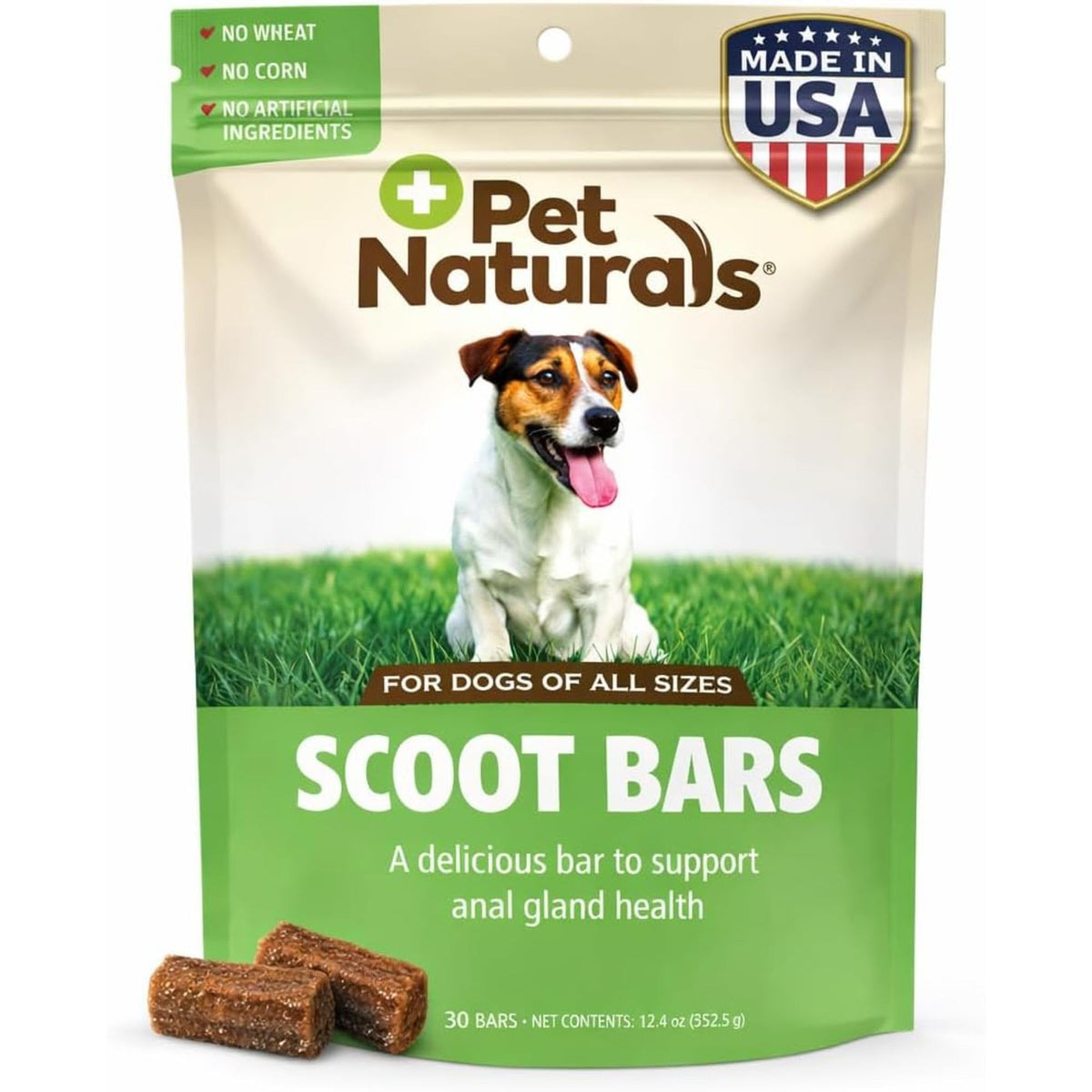 Scoot Bars Pet Naturals emballage avant, informations claires sur le complément digestif.