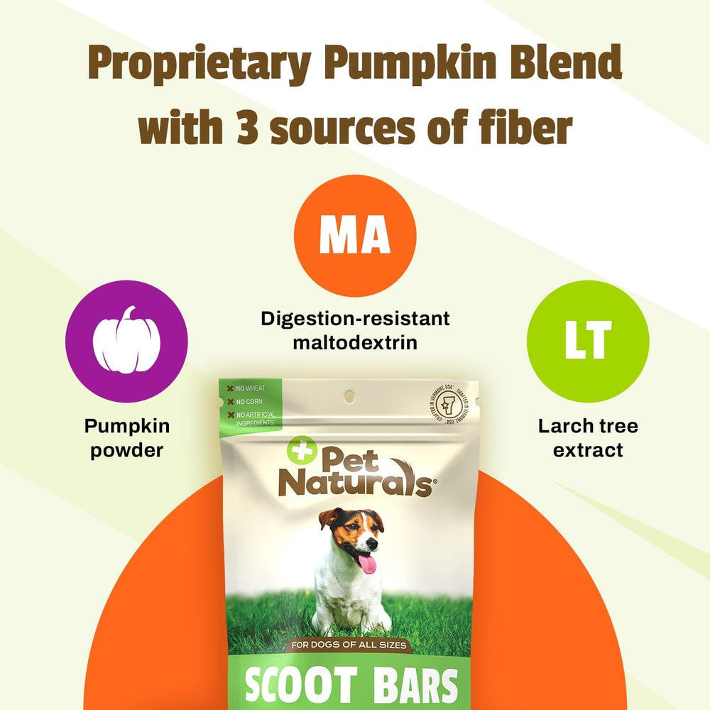 Scoot Bars Pet Naturals ingrédients citrouille et fibres, soutien de la formation des selles.