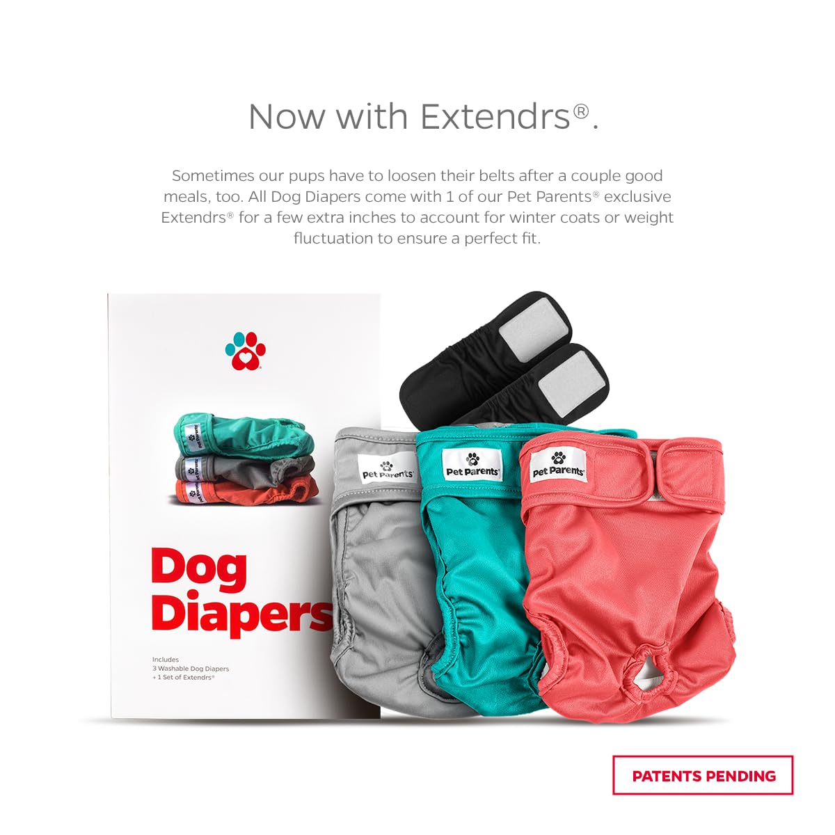 Extendrs Pet Parents pour un ajustement amélioré et moins de fuites.