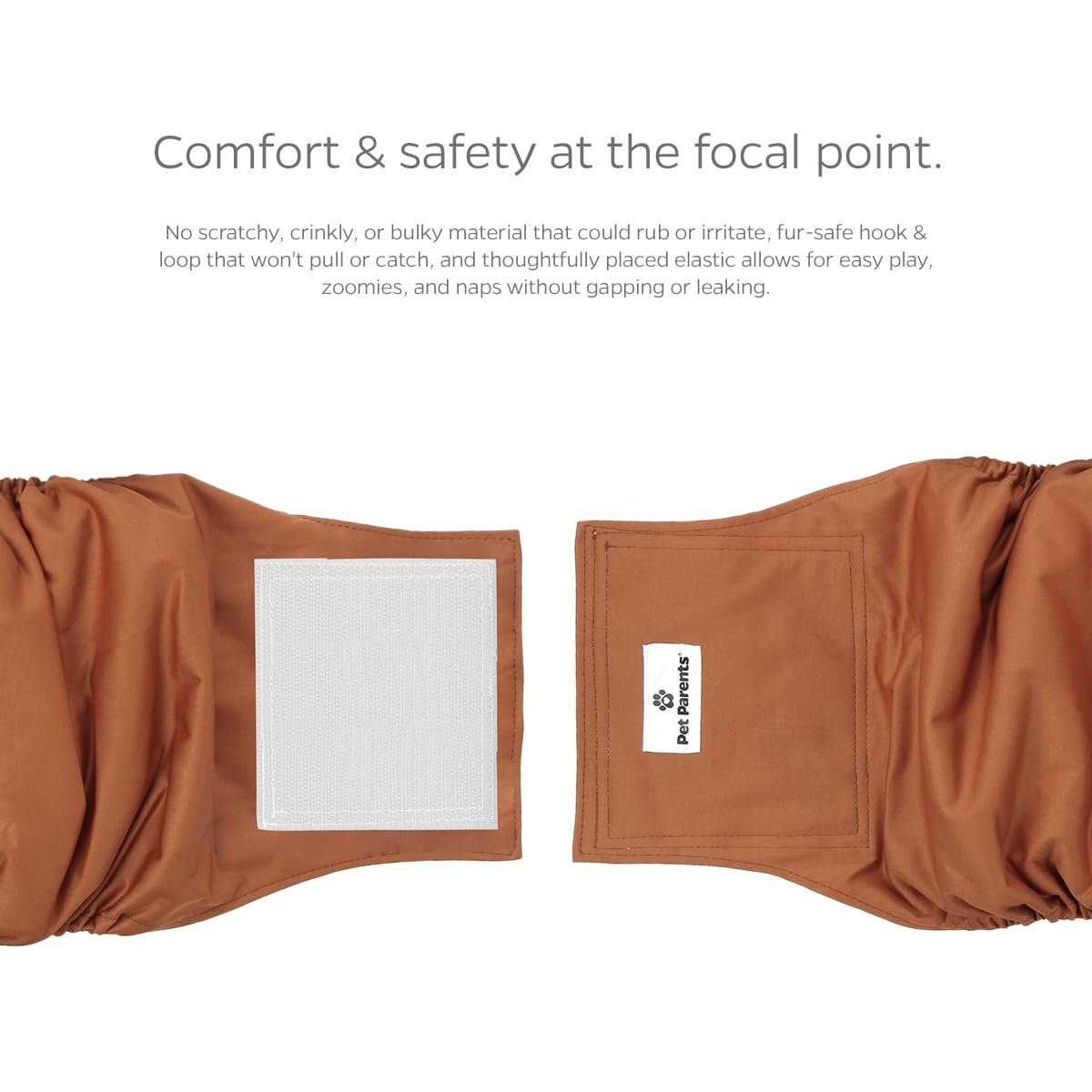 Fermetures velcro Pet Parents faciles et douces sur le pelage.