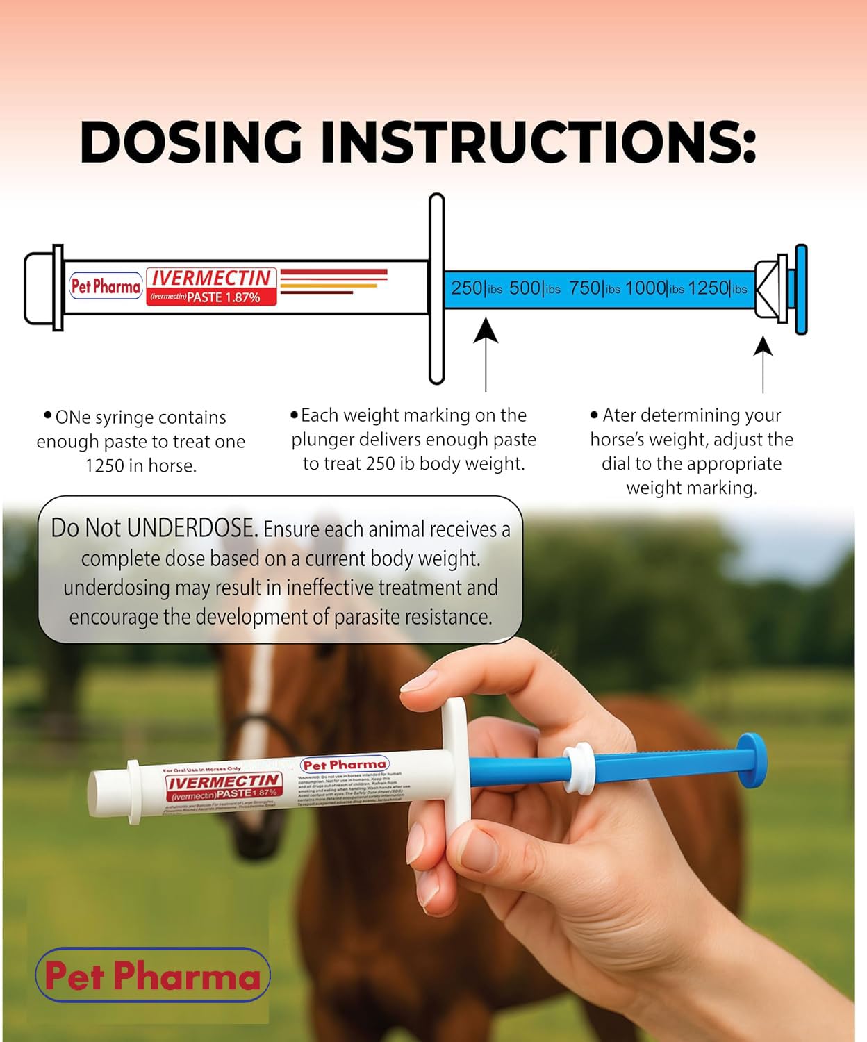 Pet Pharma seringue calibrée assure un dosage précis de la pâte ivermectine pomme.