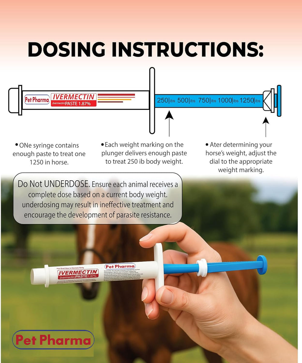 Pet Pharma seringue calibrée assure un dosage précis de la pâte ivermectine pomme.