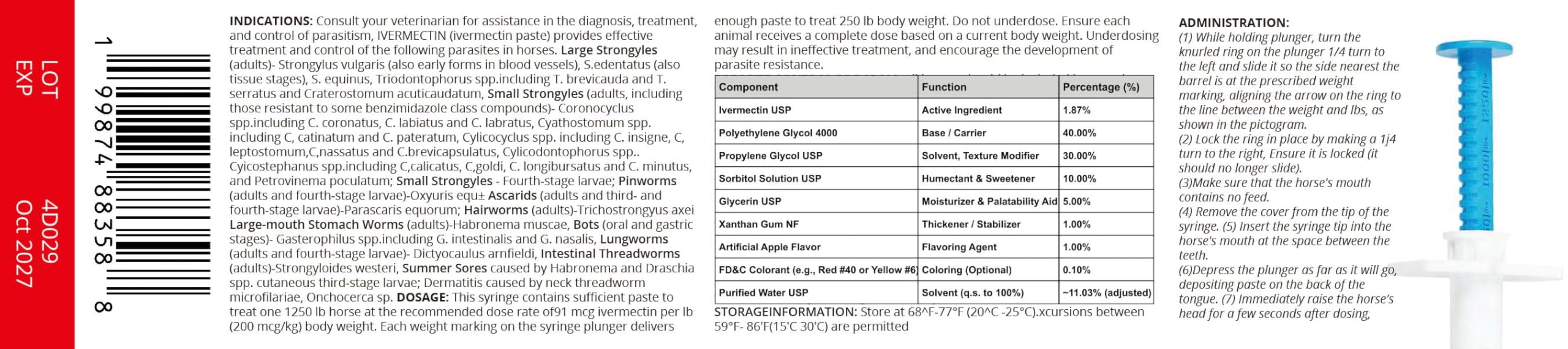 Pet Pharma usage chevaux tous ages pate ivermectine, adaptée.