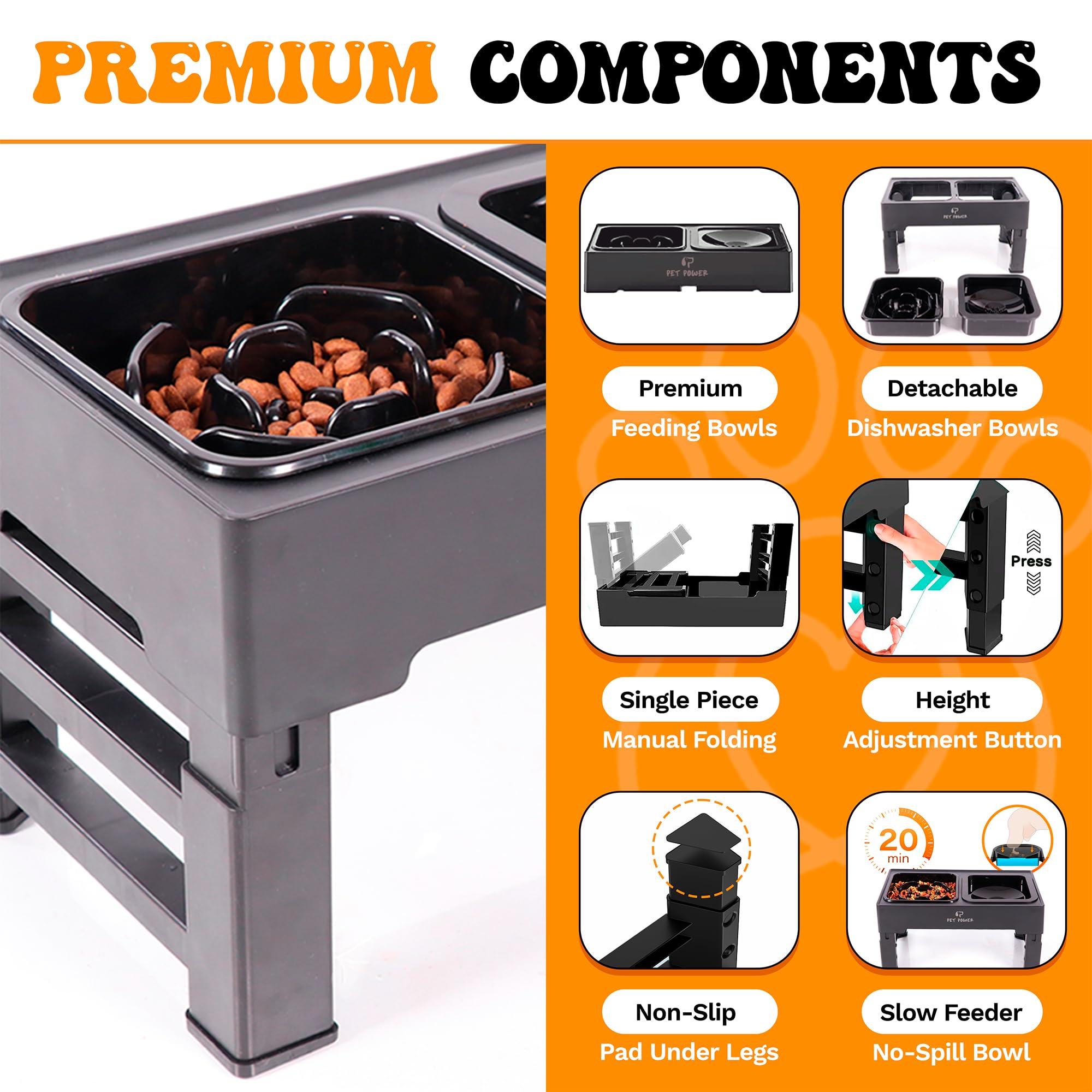 PET POWER design anti-glissant, base stable durant les repas.