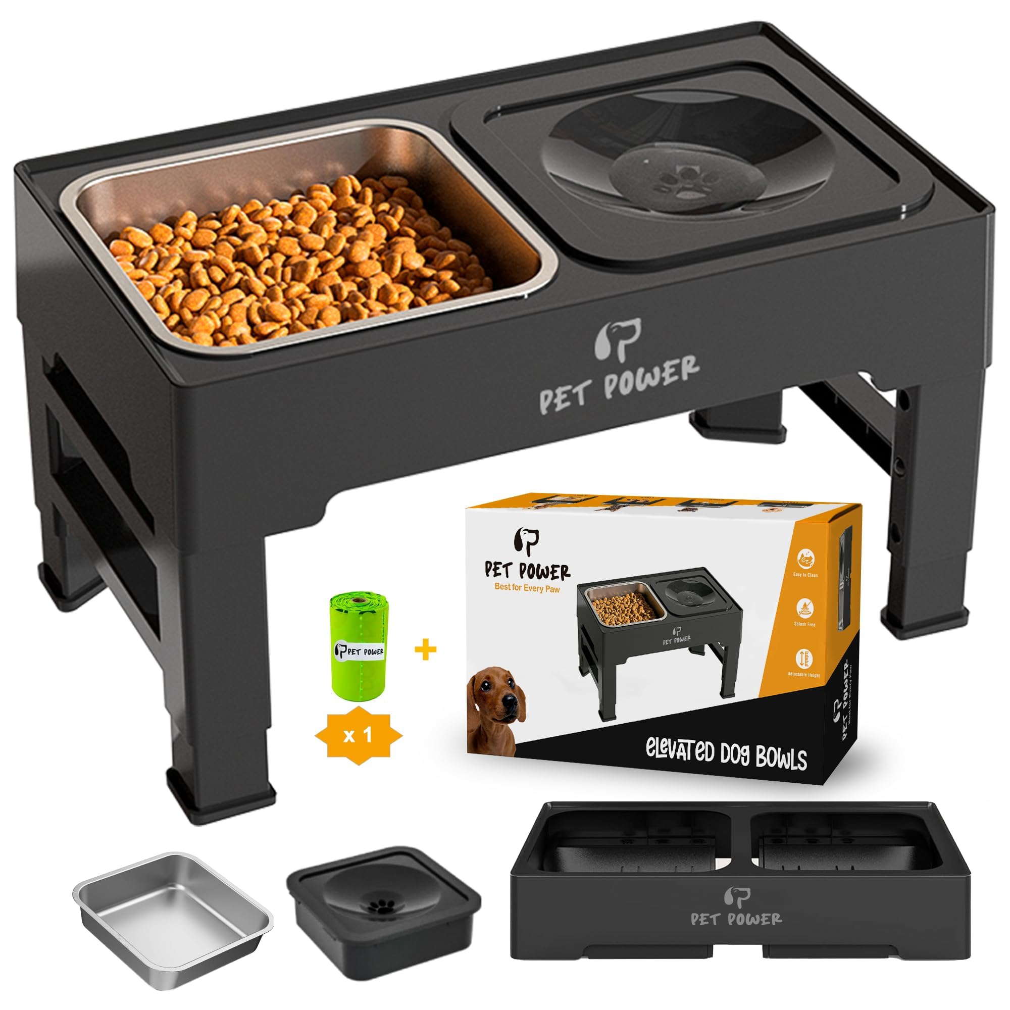 PET POWER gamelle surélevée pour chien, bol inox amovible et facile à nettoyer.