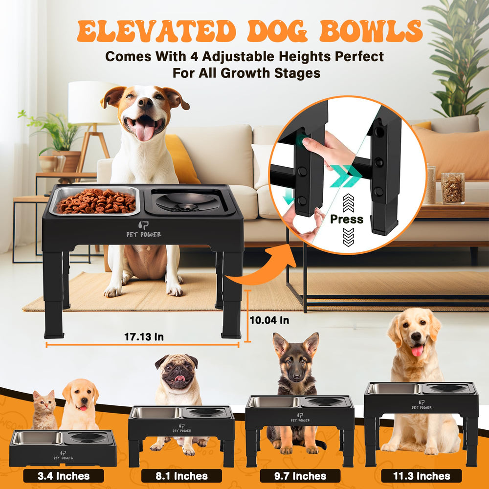 PET POWER support réglable à quatre hauteurs, adapté à la croissance du chien.
