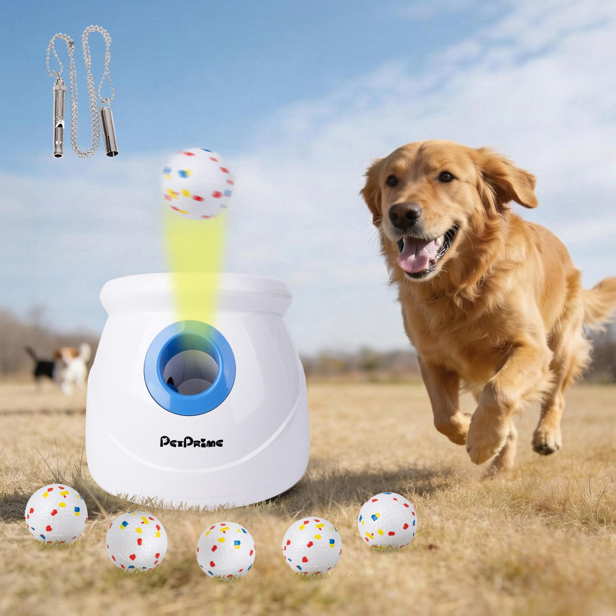 Pet Prime lanceur-balles-chien-grand en action dans un espace extérieur.