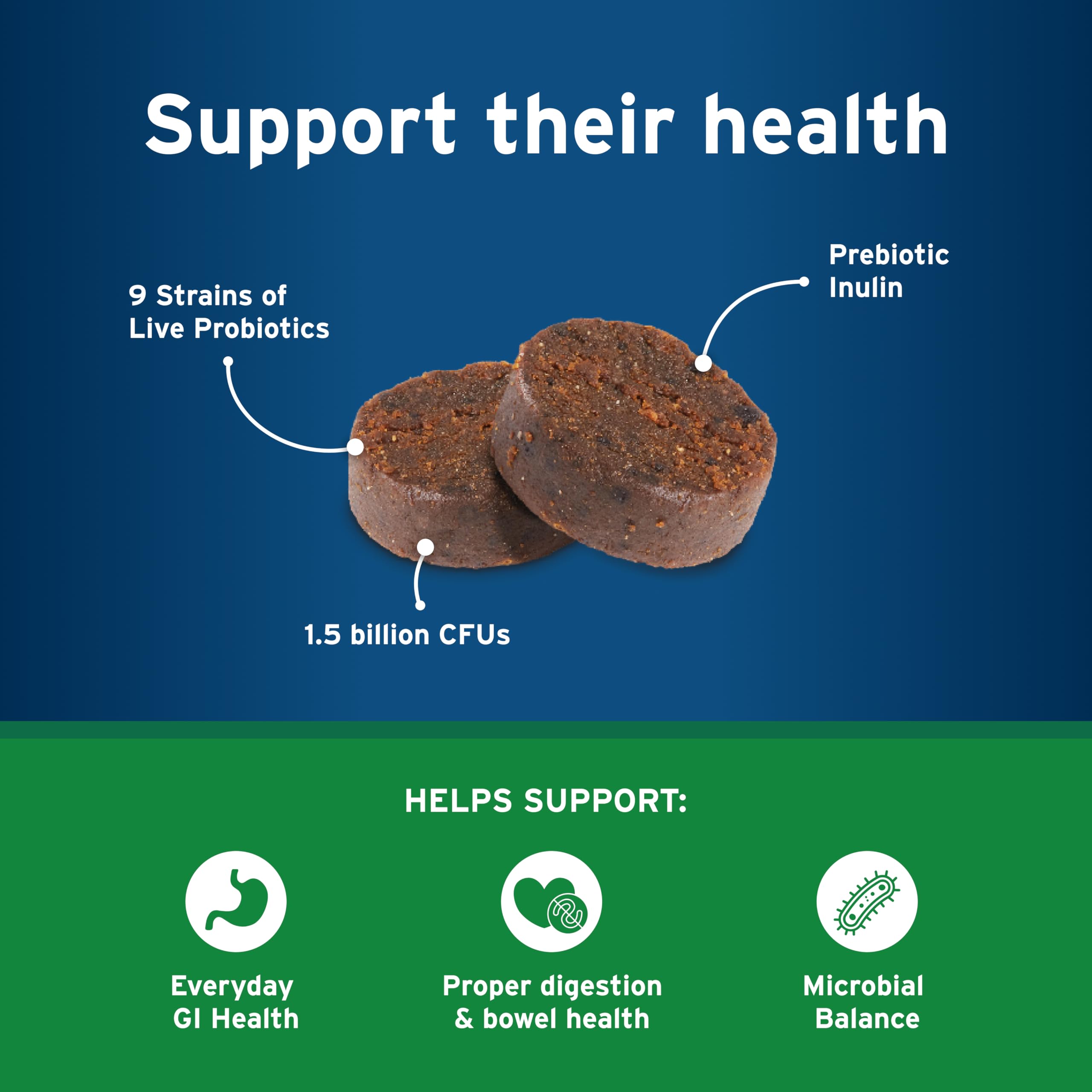Neuf souches probiotiques dans Pet Protect Digestive Health.
