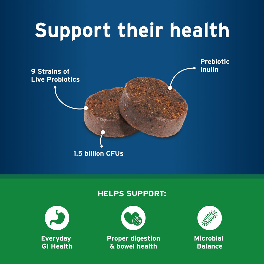 Neuf souches probiotiques dans Pet Protect Digestive Health.