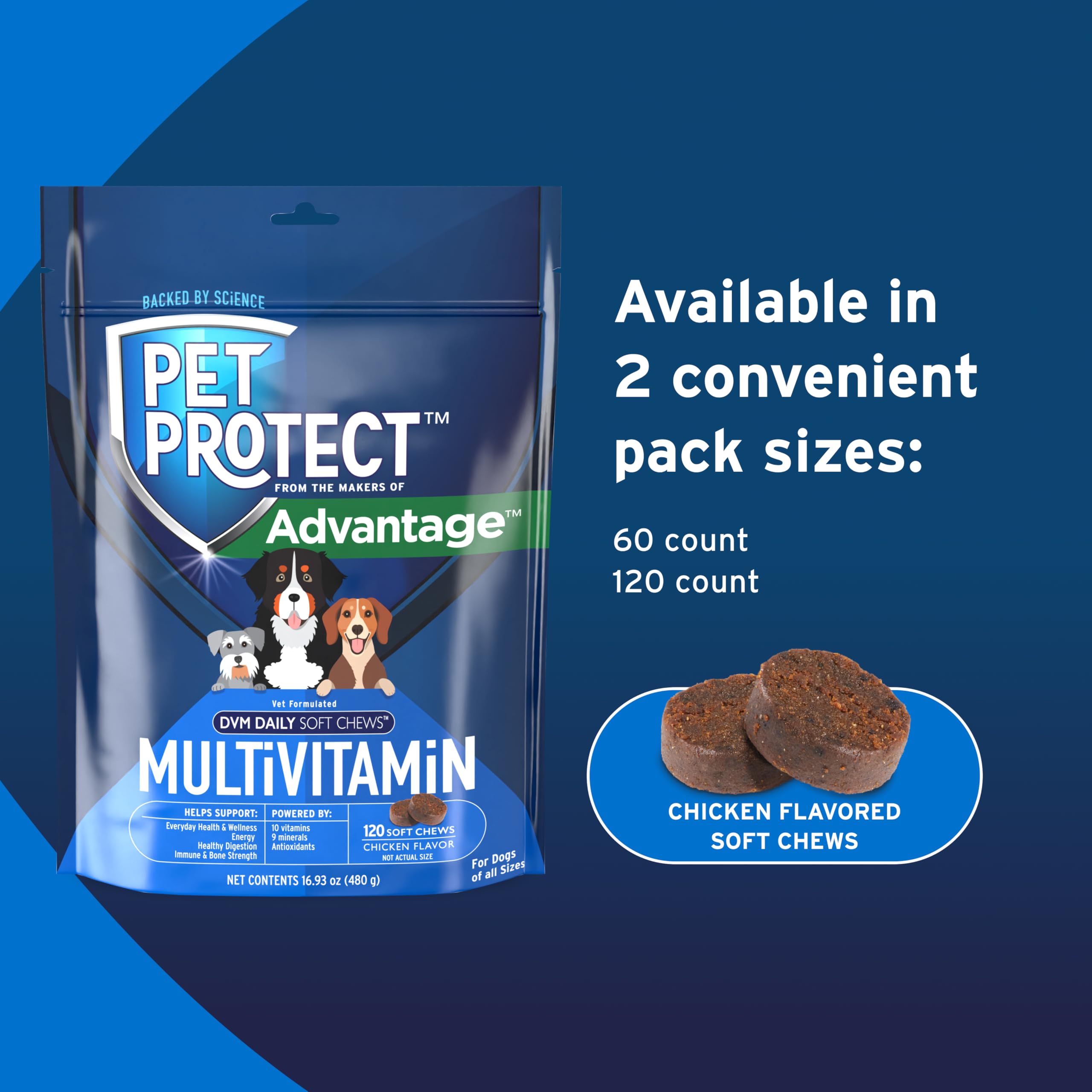 Pet Protect énergie quotidienne pour chien, friandises molles au poulet.
