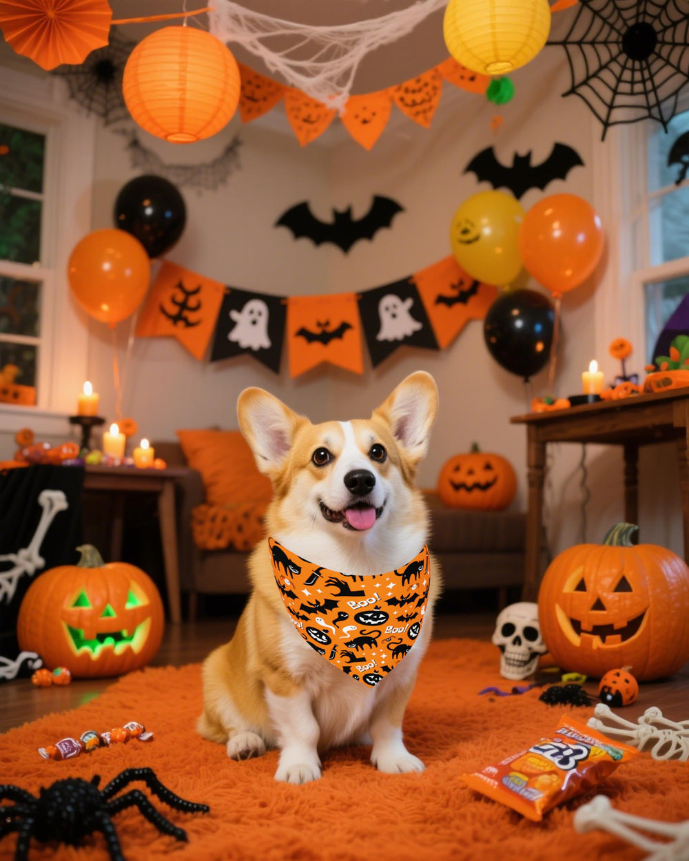 Bandana Halloween PET SHOW couleur noir pour chien — contraste chic.