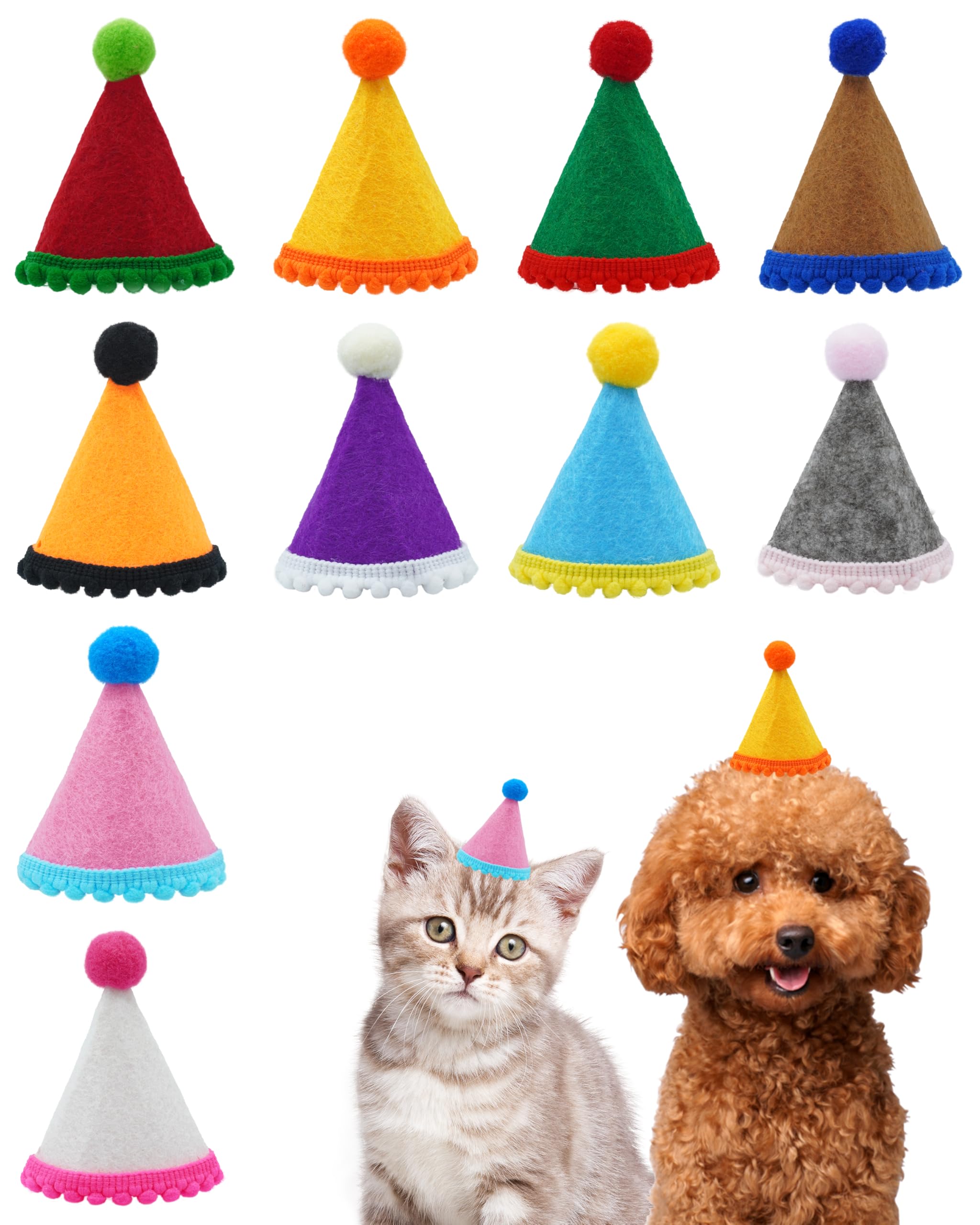 Chapeau PET SHOW en feutre bleu avec pompon pour petits chiens, parfait pour photos festives.