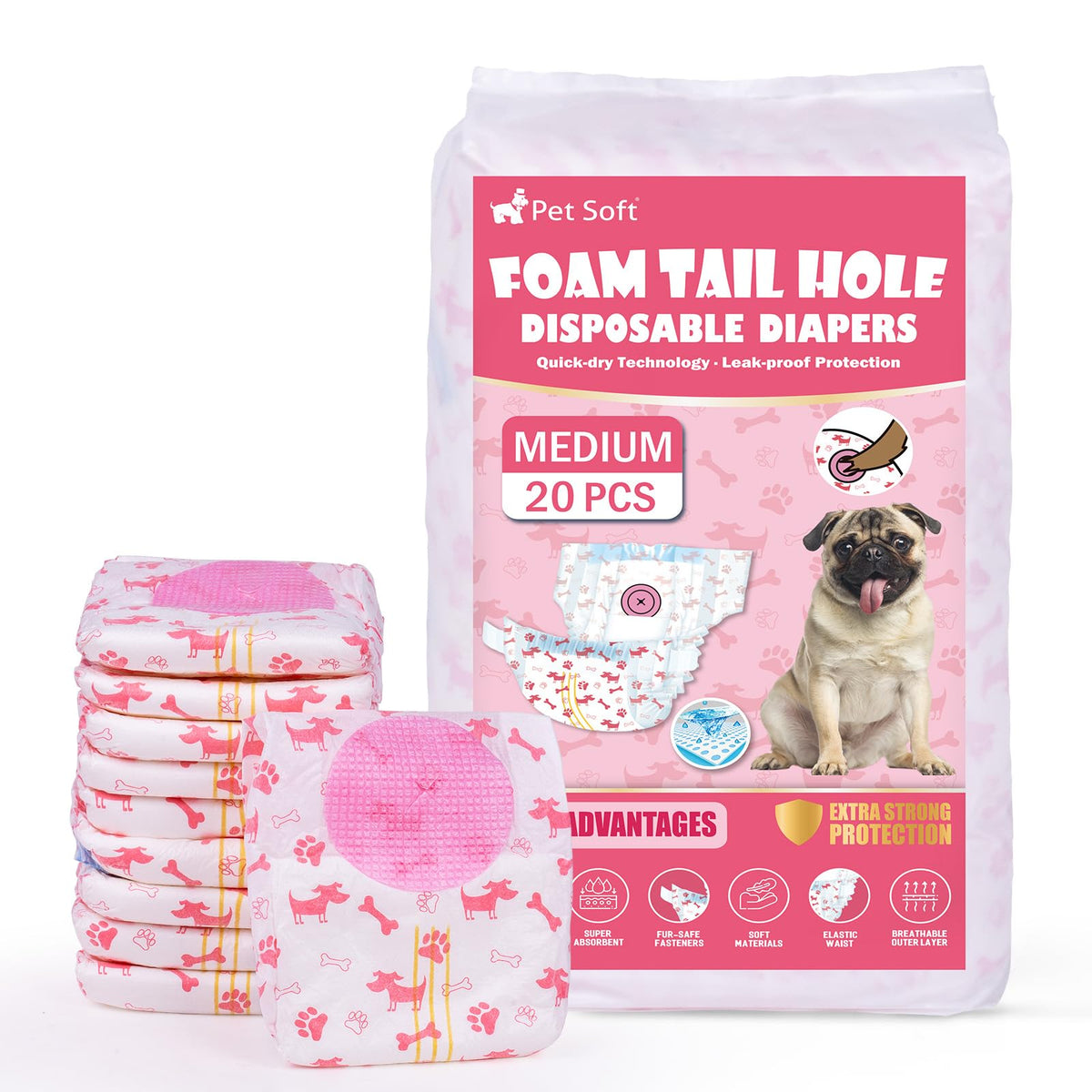 Couches jetables Pet Soft pour chien, taille M, ajustement confortable.