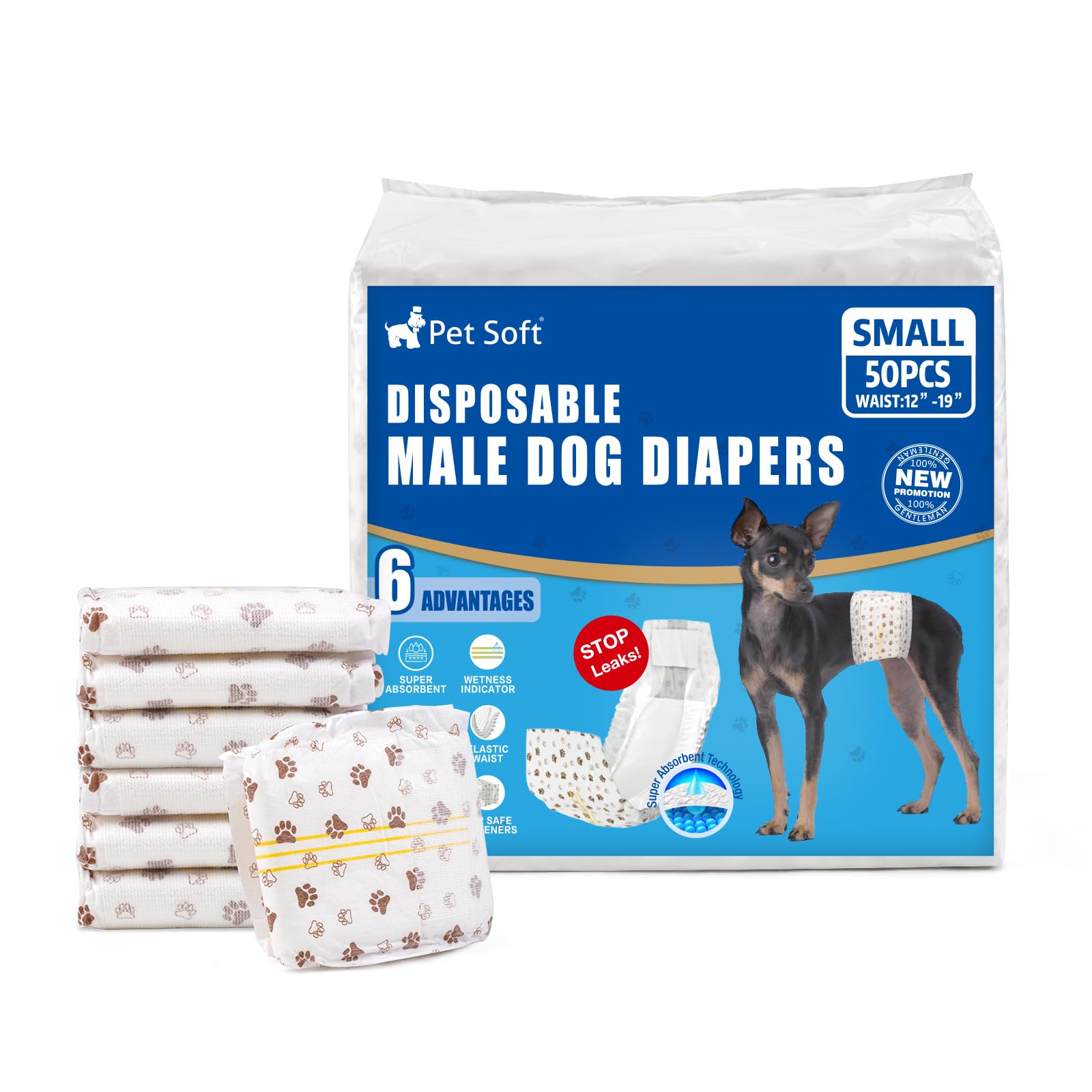 Couches Pet Soft pour mâle avec indicateur d'humidité, pratique et fiable.