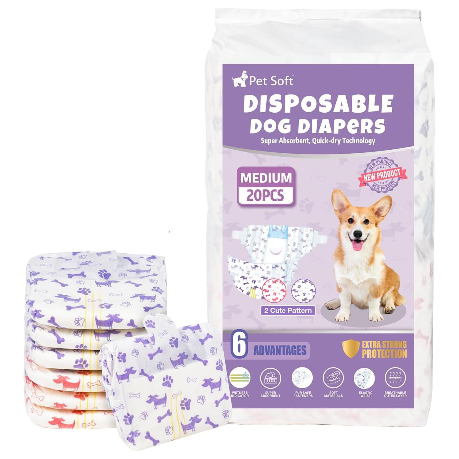 Couches Pet Soft pour chienne femelle avec indicateur d'humidité pour rester au sec