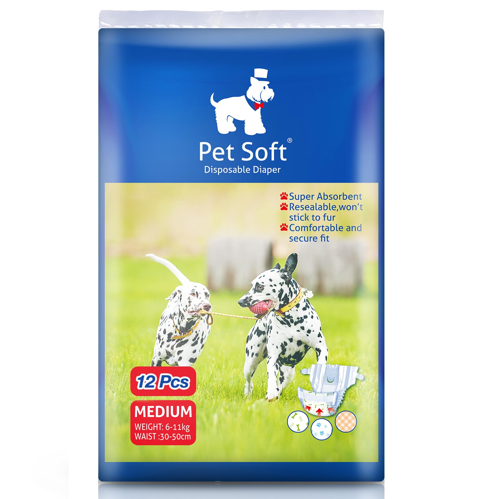 Couches jetables Pet Soft pour chien — emballage pratique et prêt à l'emploi.