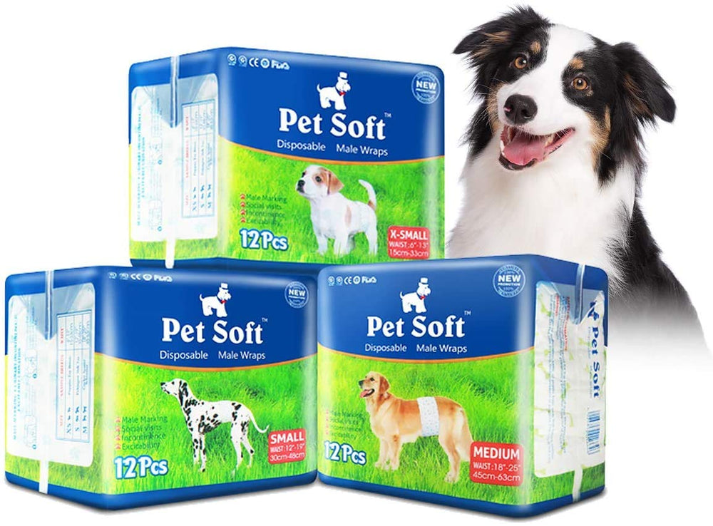 Pet Soft couches jetables pour chien mâle XS, emballage pratique et prêt à l’emploi.