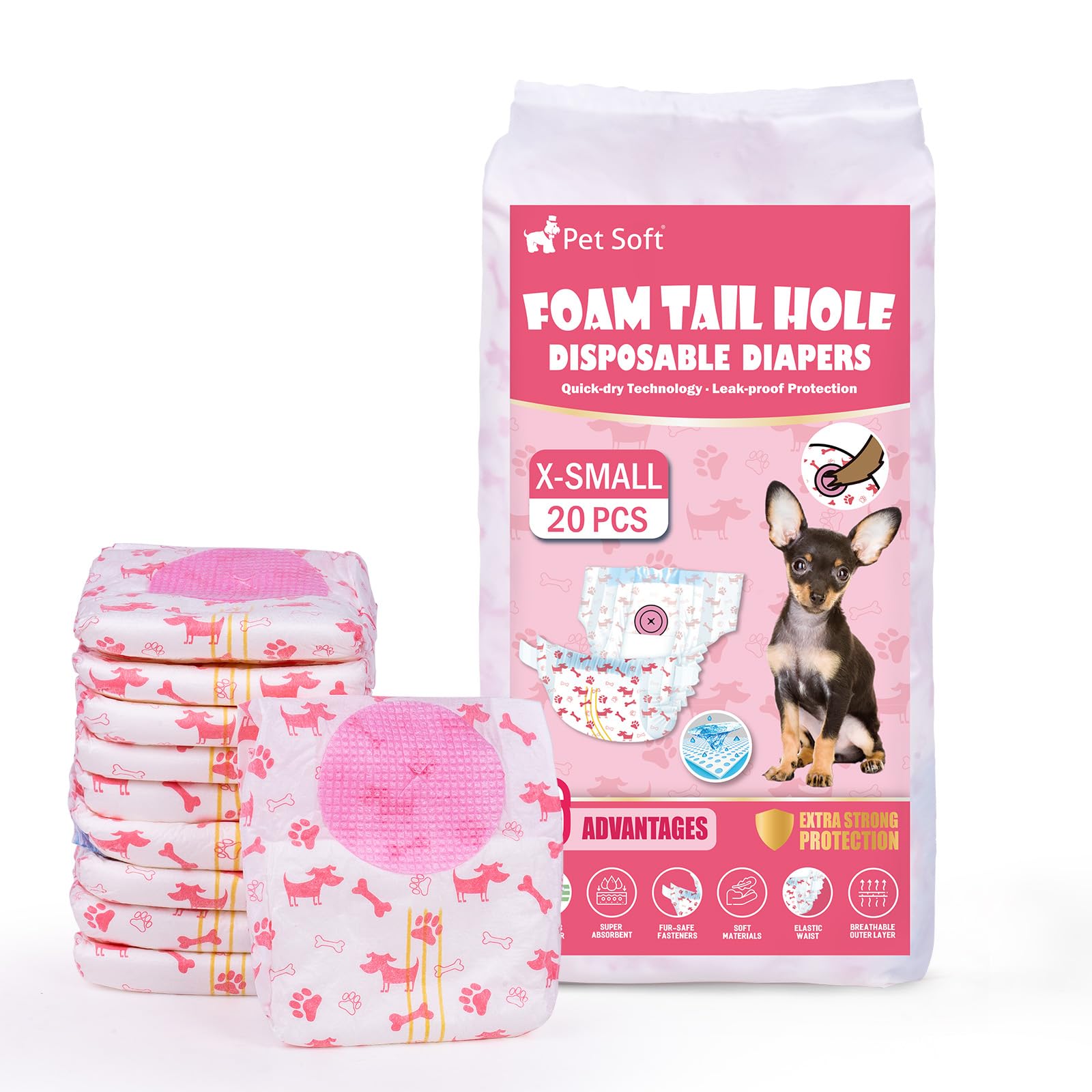 Pet Soft couches jetables pour chien femelle XS, emballage pratique pour démarrer