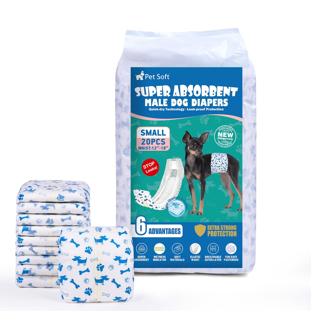 Couches mâle Pet Soft pour chien jetables, paquet de 20, pratique pour petites tailles