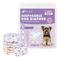 Pet Soft protections-chien-femelle pack-shot montrant l'emballage pratique et prêt à l'emploi.