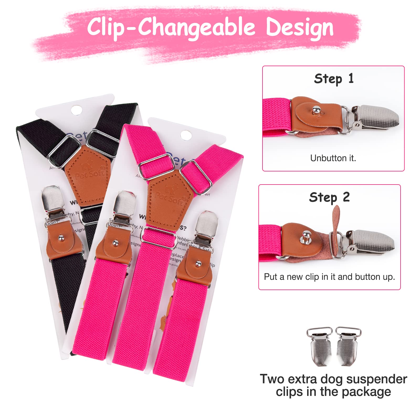 Pet Soft suspendeurs réglables, sécurité accrue et confort.