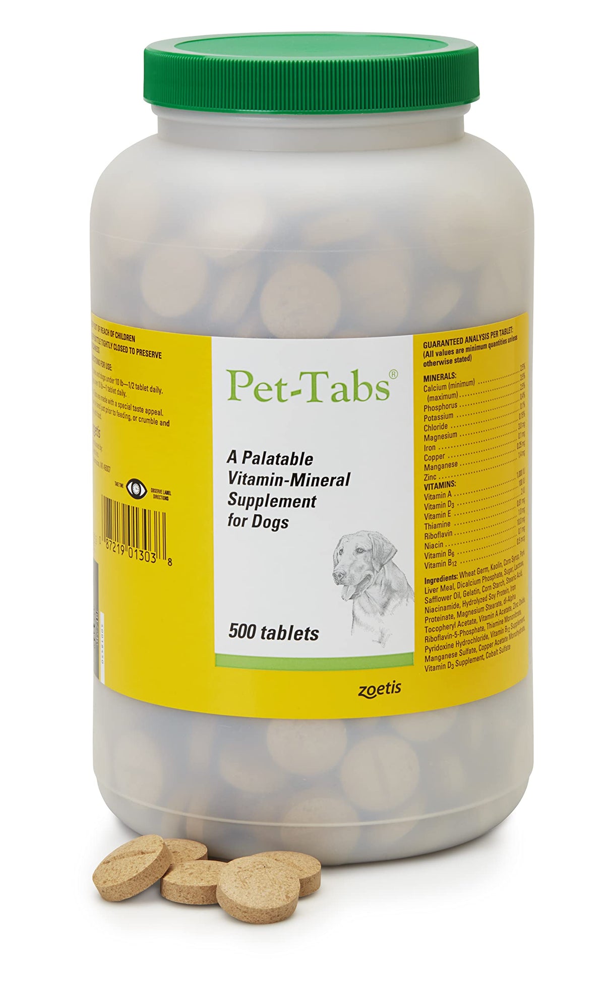 Pet-Tabs: bouteille 500 comprimés pour chiens en foyers multi-chiens