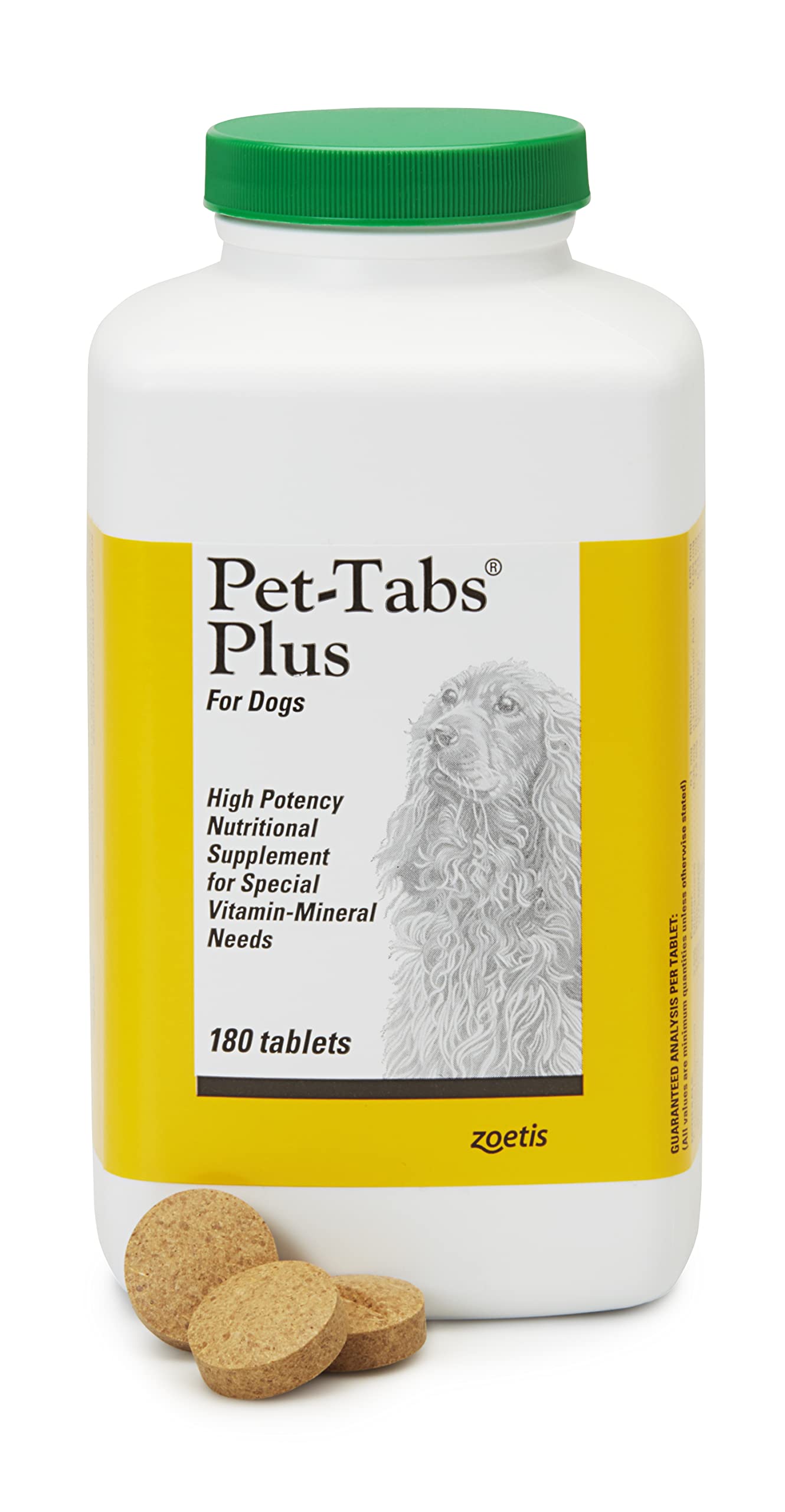 Pet-Tabs Plus: bouteille 180 comprimés pour le soutien nutritionnel quotidien du chien.