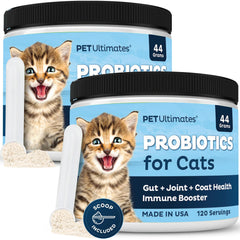 Pet Ultimates Probiotiques pour chats: bouteille de poudre prête à être ajoutée à la nourriture.