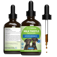 Pet Wellbeing chardon-marie - flacon liquide pour soutenir le foie et la vitalité.