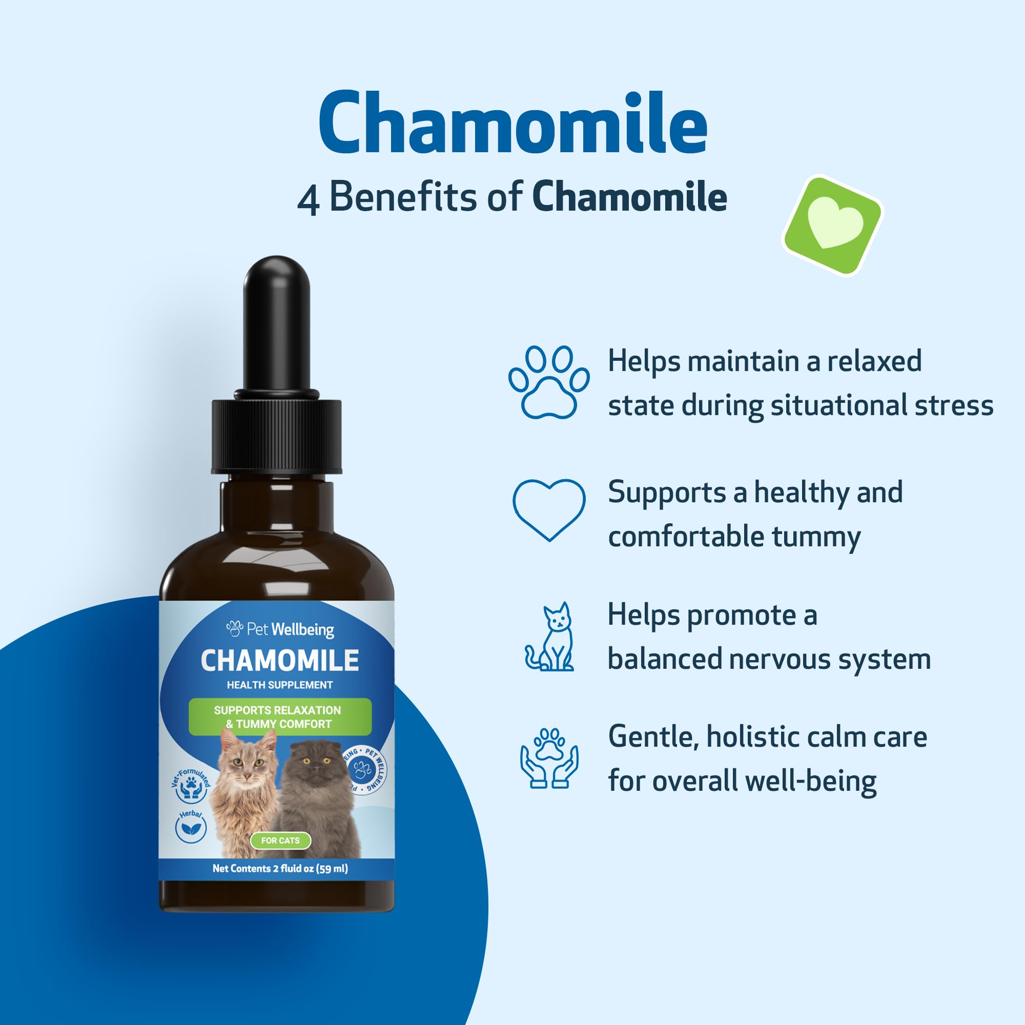 Pet Wellbeing Chamomile – Étiquette organique, qualité pure et naturelle.