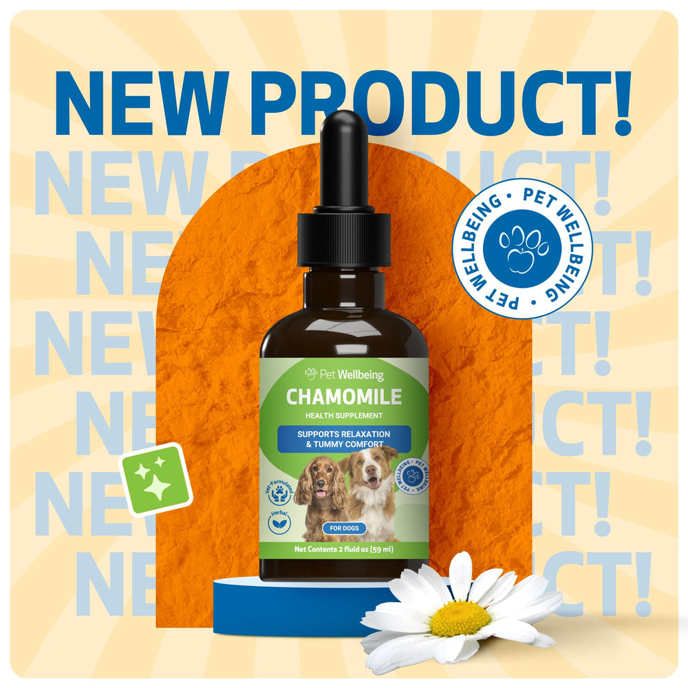 Pet Wellbeing Chamomile, gouttes faciles à administrer pour chiots et adultes.