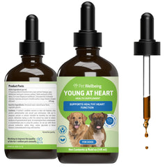 Pet Wellbeing flacon liquide, soutien cardiaque pour chiens seniors.