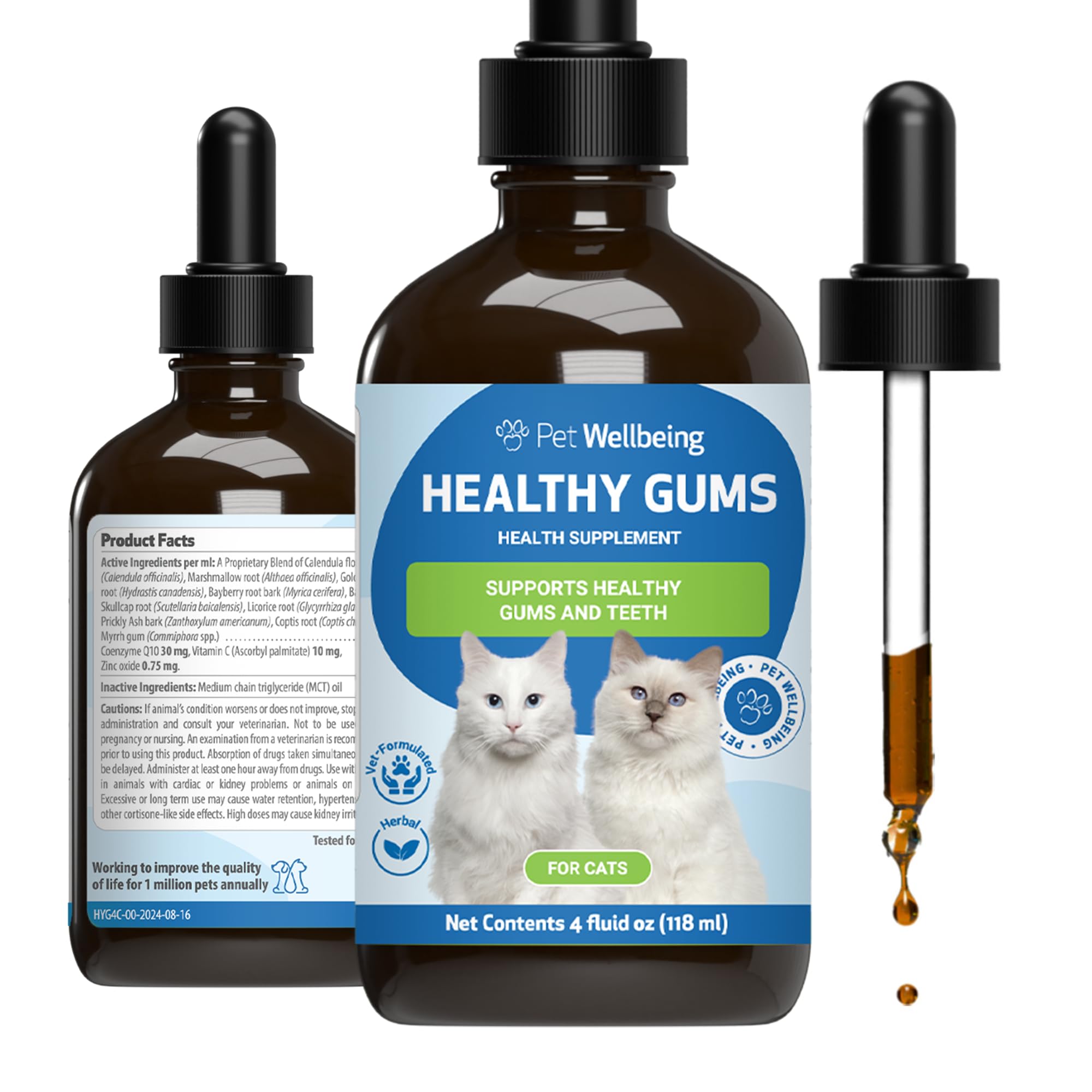 Pet Wellbeing gouttes dentaires en bouteille avec pipette pour application précise sur gencives