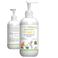Bouteille Pet Wellbeing Omega-3 Islandais, soutien peau et pelage pour chien.