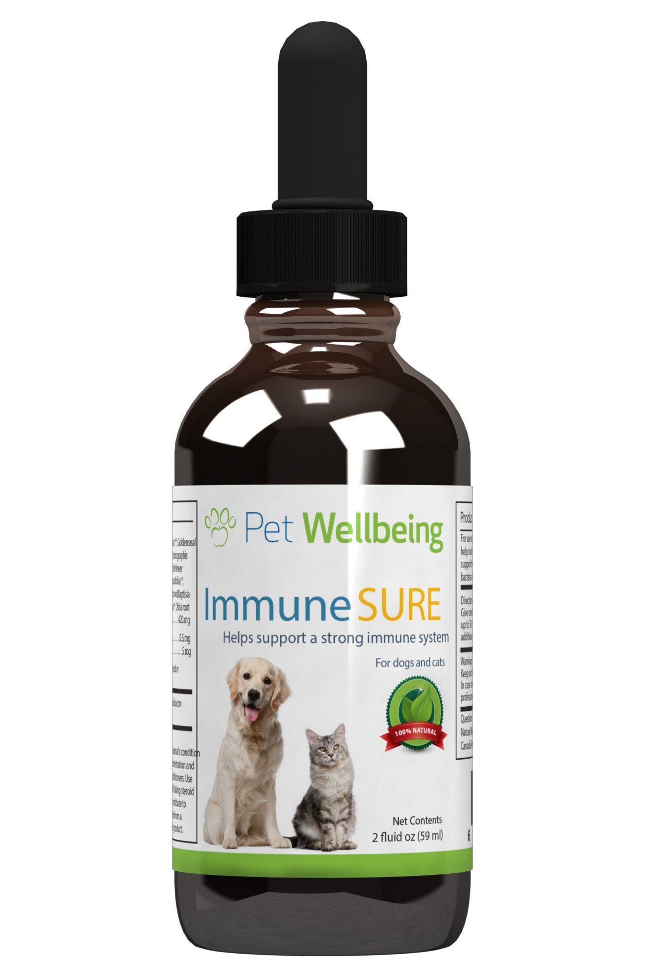 Pet Wellbeing Immunesure pour chiens, flacon prêt à soutenir les défenses immunitaires.