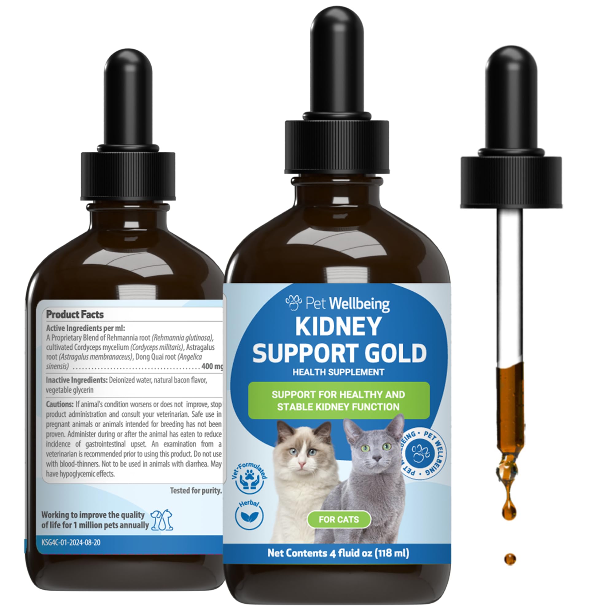 Pet Wellbeing Kidney Support Gold – Bouteille: soutien quotidien pour la vitalité féline.