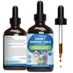 Pet Wellbeing Kidney Support Gold – Bouteille: soutien quotidien pour la vitalité féline.