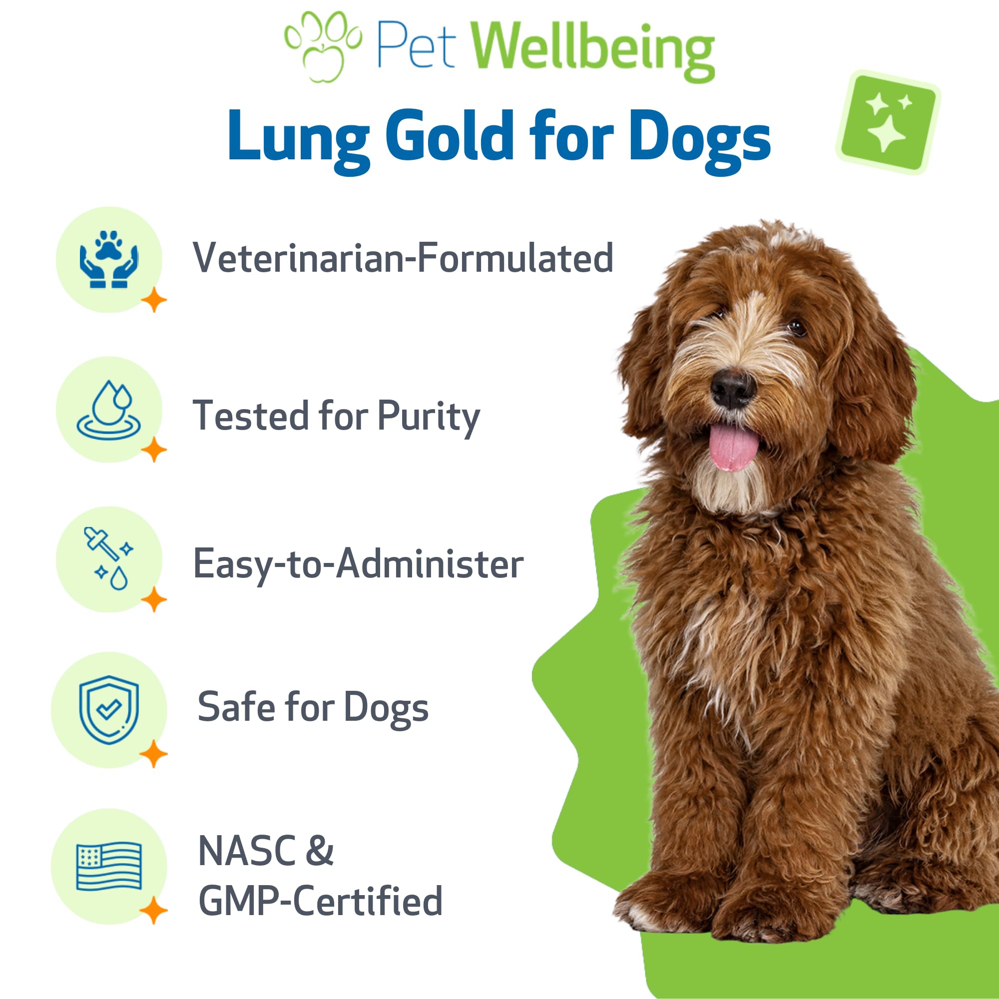 Contenant Lung Gold Pet Wellbeing en format liquide pratique