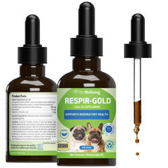Respir-Gold Pet Wellbeing – flacon 2 oz pour soutien respiratoire doux chez le chien.
