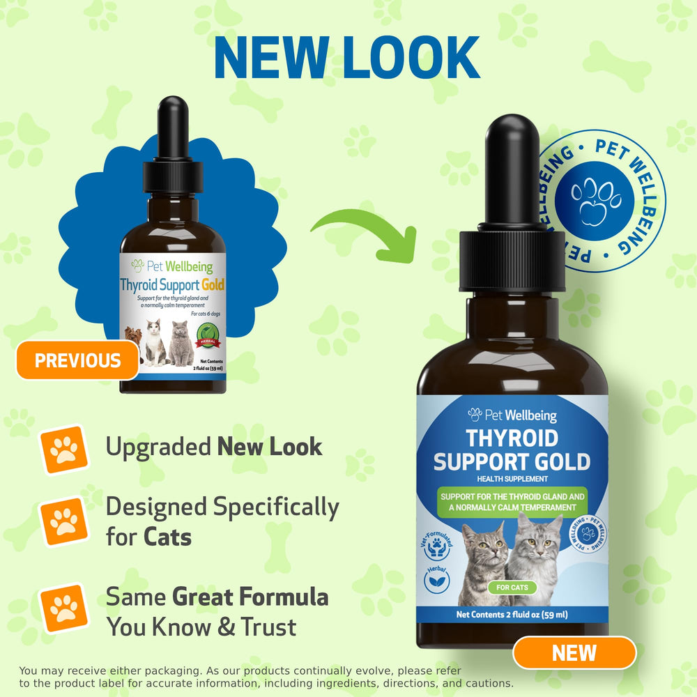 Gouttes liquides Pet Wellbeing Soutien Thyroïde Doré, faciles à verser.