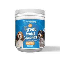 Pet Wellbeing Throat Gold Chewies emballage, pratique et facile à emporter