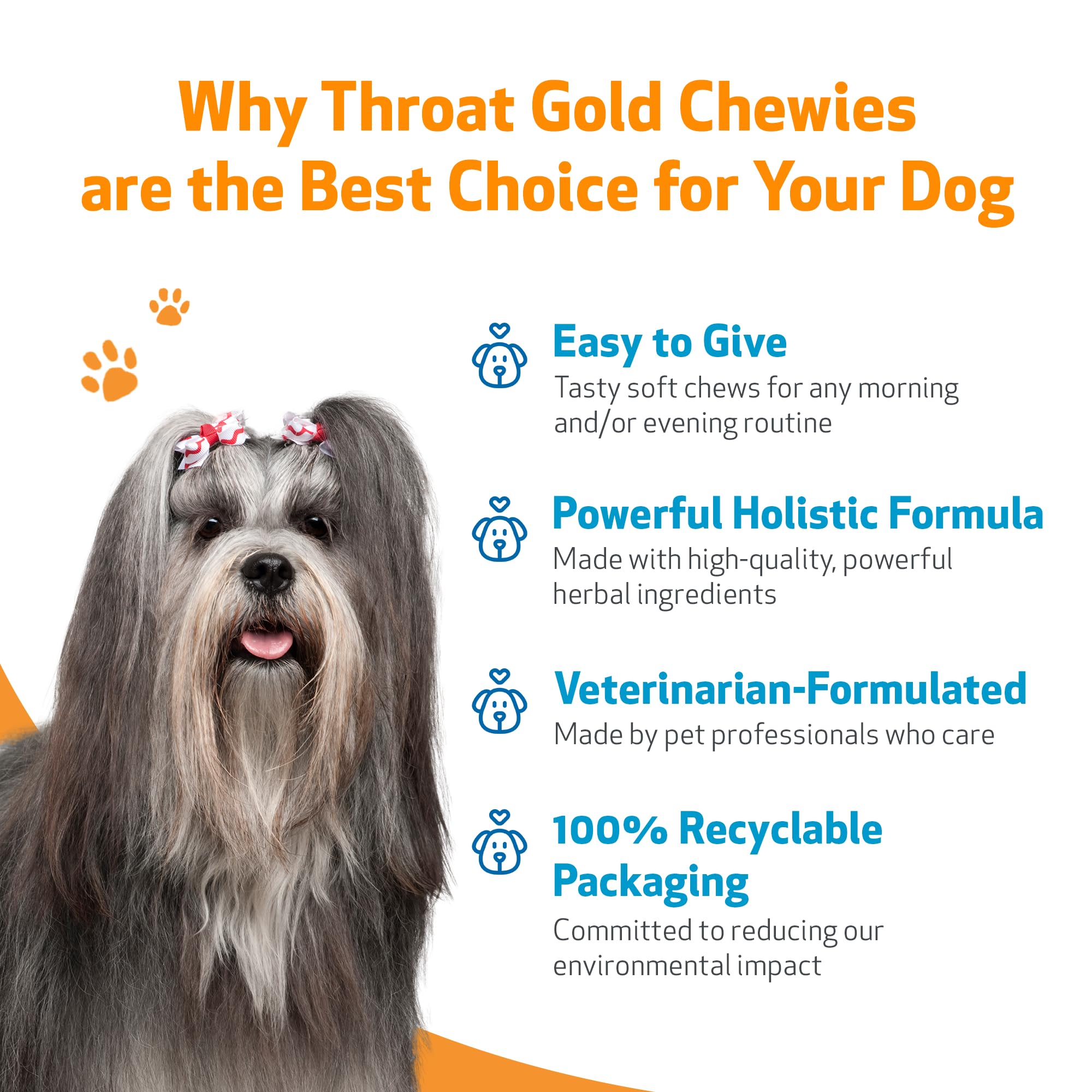 Fabrication USA et contrôle qualité Pet Wellbeing Throat Gold Chewies