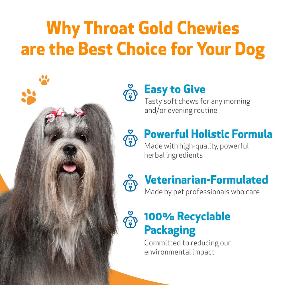 Fabrication USA et contrôle qualité Pet Wellbeing Throat Gold Chewies