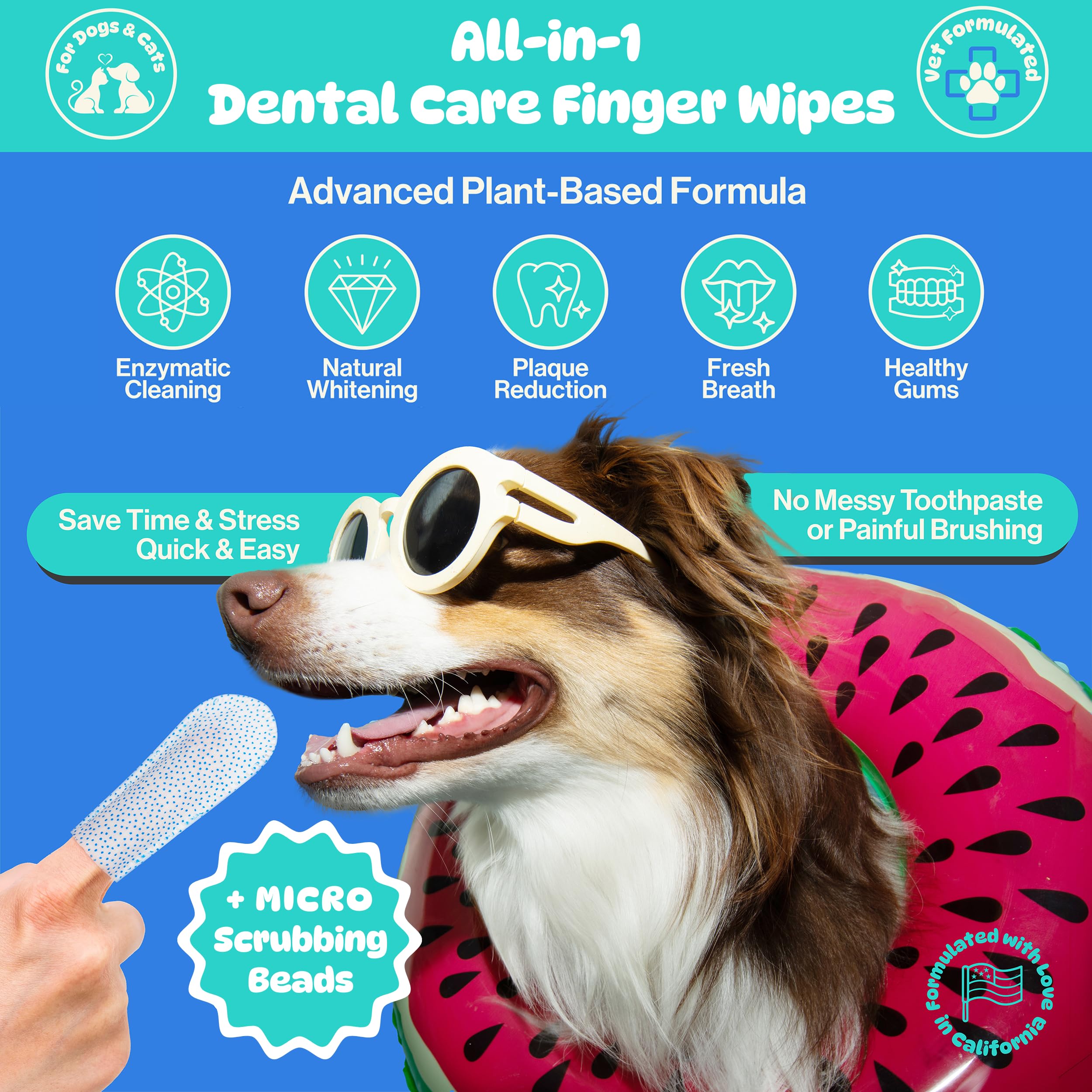 Lingettes dentaires Pet Wipe Pals pour chats, gencives saines et sourire éclatant.