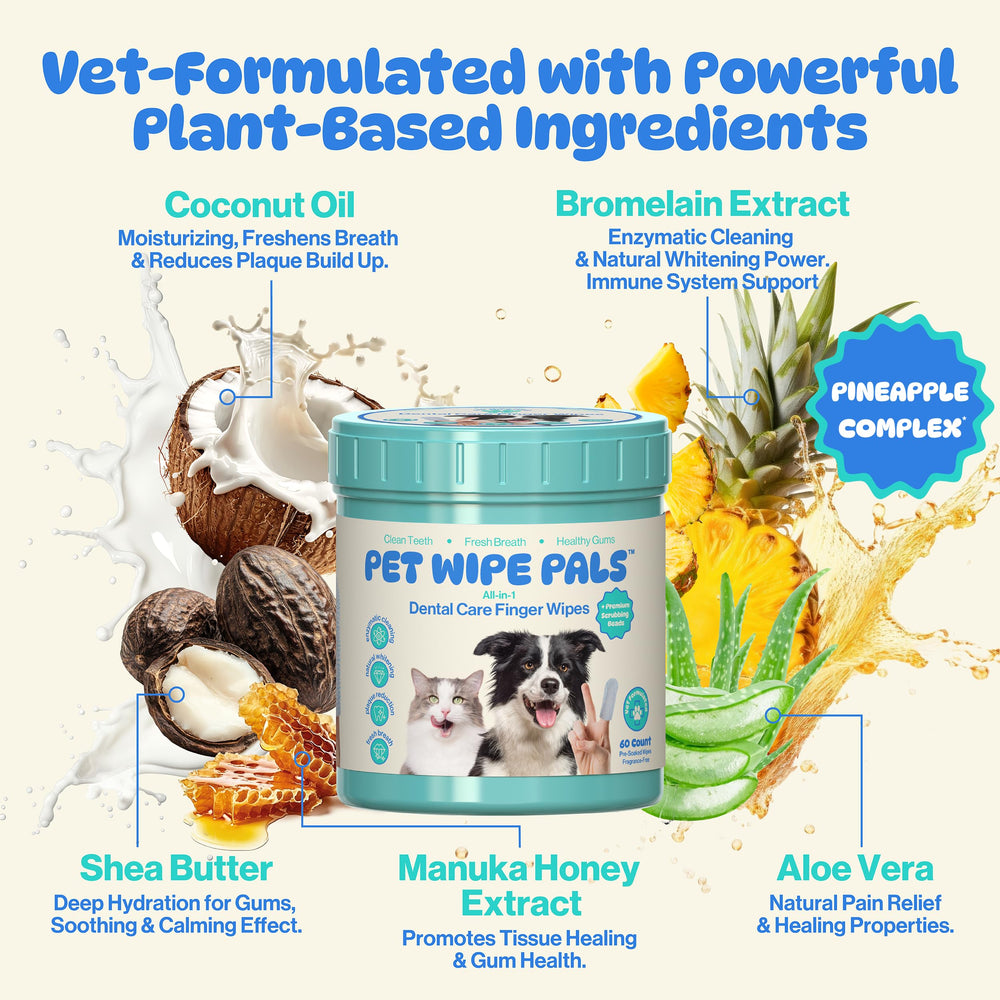 Pet Wipe Pals micro-billes douces, délogent plaque et bactéries sans effort.