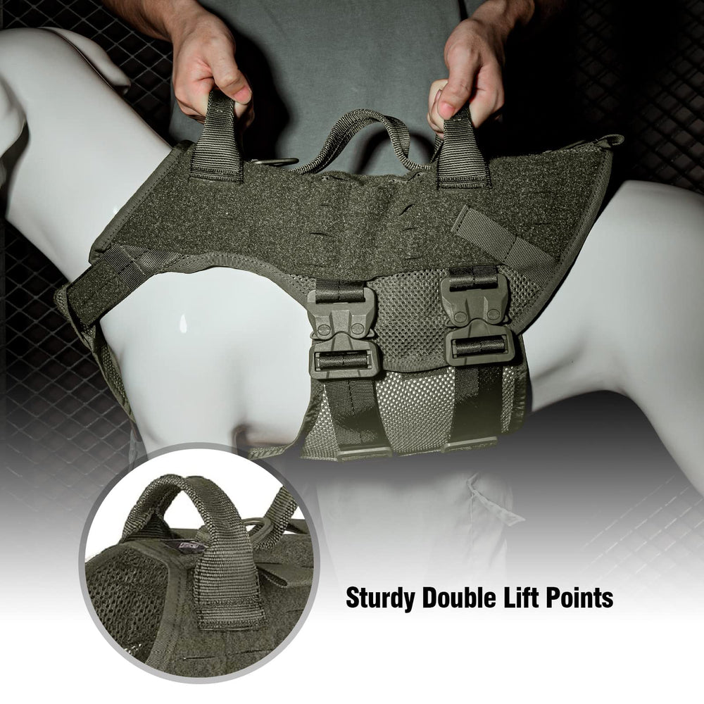 Harnais PETAC GEAR avec système MOLLE et poignée, prêt pour équipements modulaires.