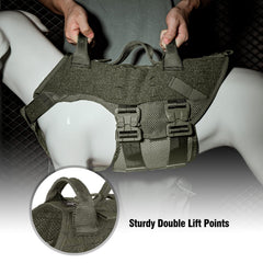 Harnais PETAC GEAR avec système MOLLE et poignée, prêt pour équipements modulaires.