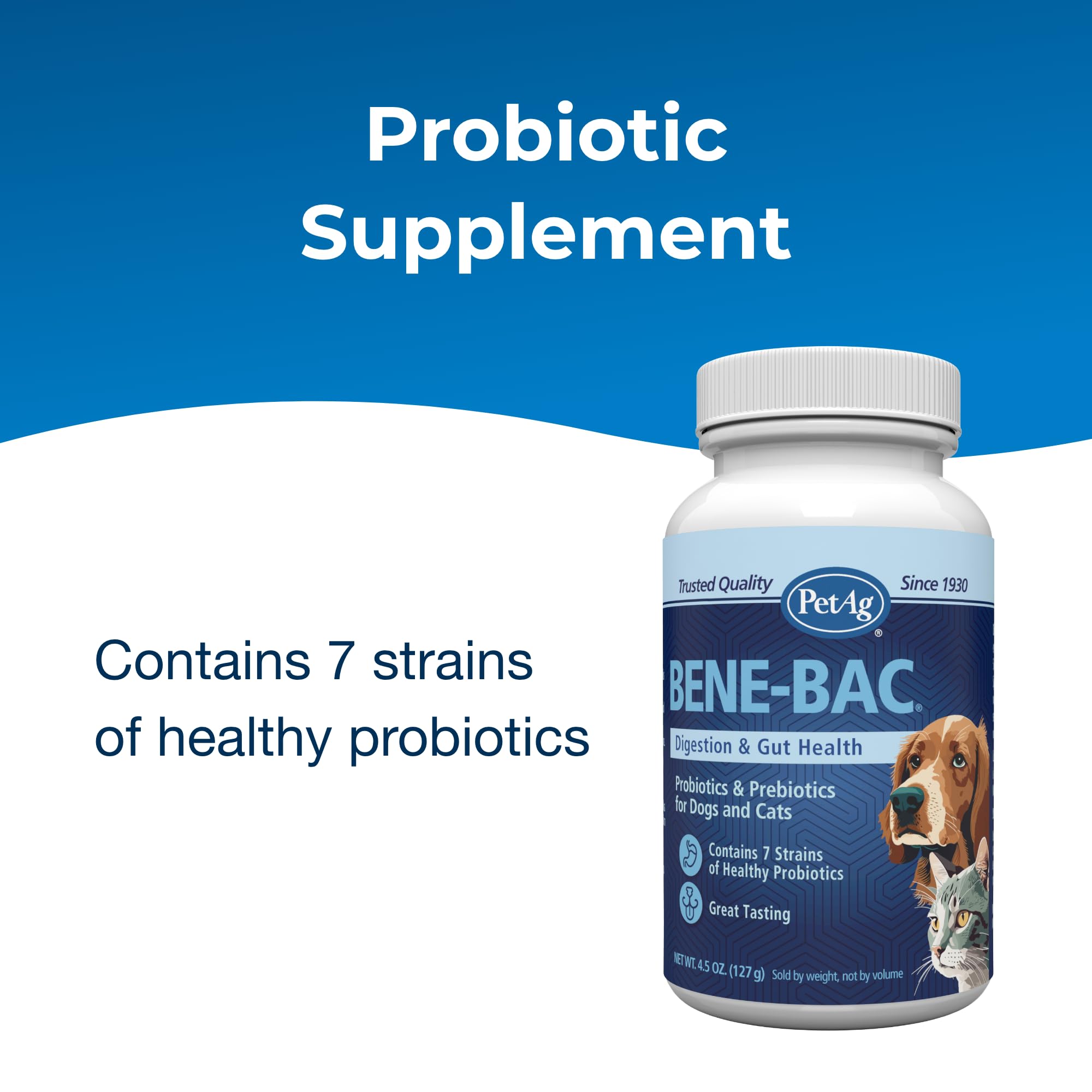 Bene-Bac dose-poudre pour administration régulière chez chiens et chats.